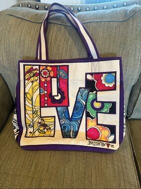 Brighton Multicolor 'LOVE' Canvas Tote with Purple Trim